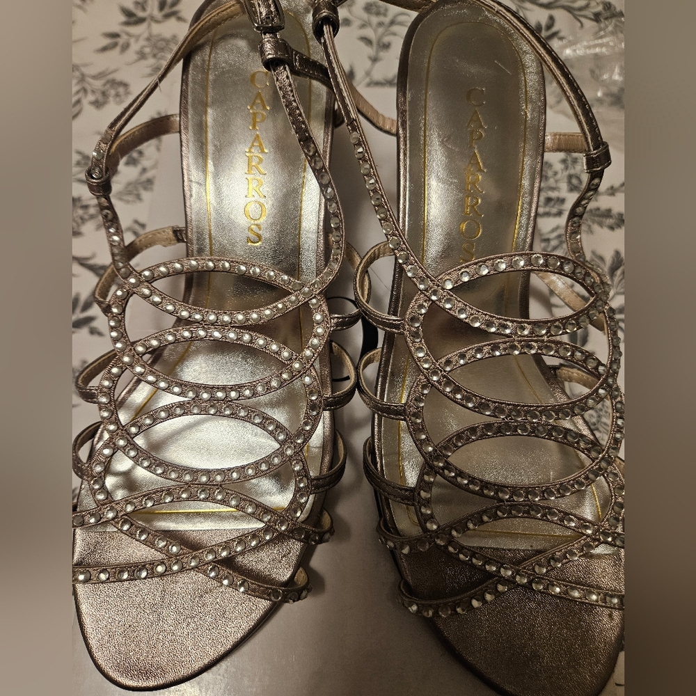 Caparros Strappy Rhinestone Heels - Silver
